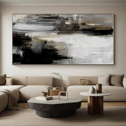Oversized Abstract Wall Art Gray, Black, and Gold Textured Abstract Art HS708