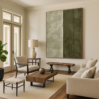 Unique Abstract Art Green & Beige Textured Abstract, Large Contemporary Wall Art HS355