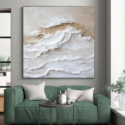 Gaint Canvas Art Beige & White Textured Abstract, Oversized Abstract Wall Art HS450