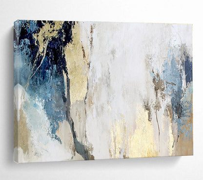 Oversized Canvas Art Blue, Gold and White Abstract Textured Painting WB112