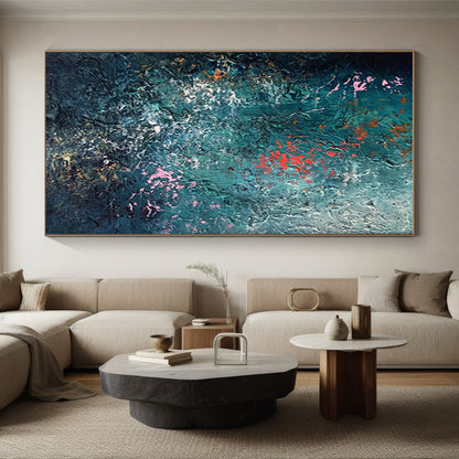 Unique Abstract Art Teal, Pink & Orange Textured Abstract, Large Contemporary Wall Art HS275