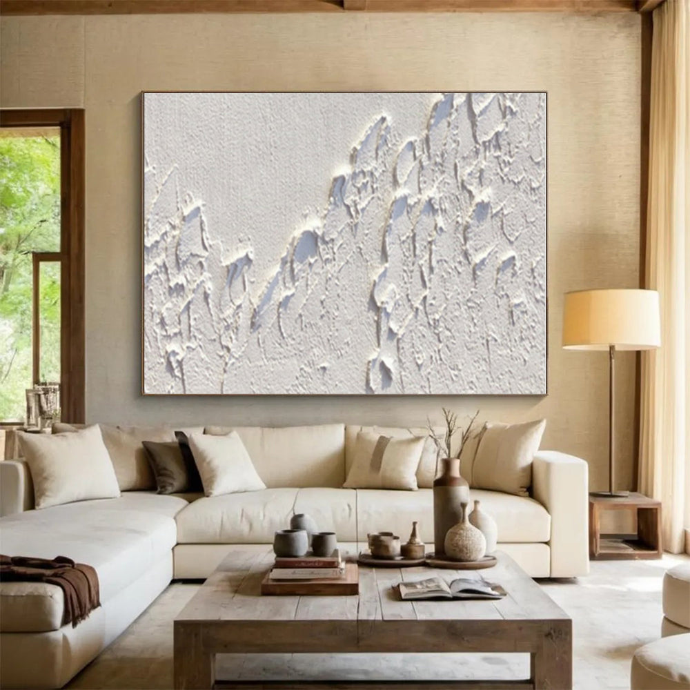 Minimalist Canvas Art White Textured Abstract Art HS744