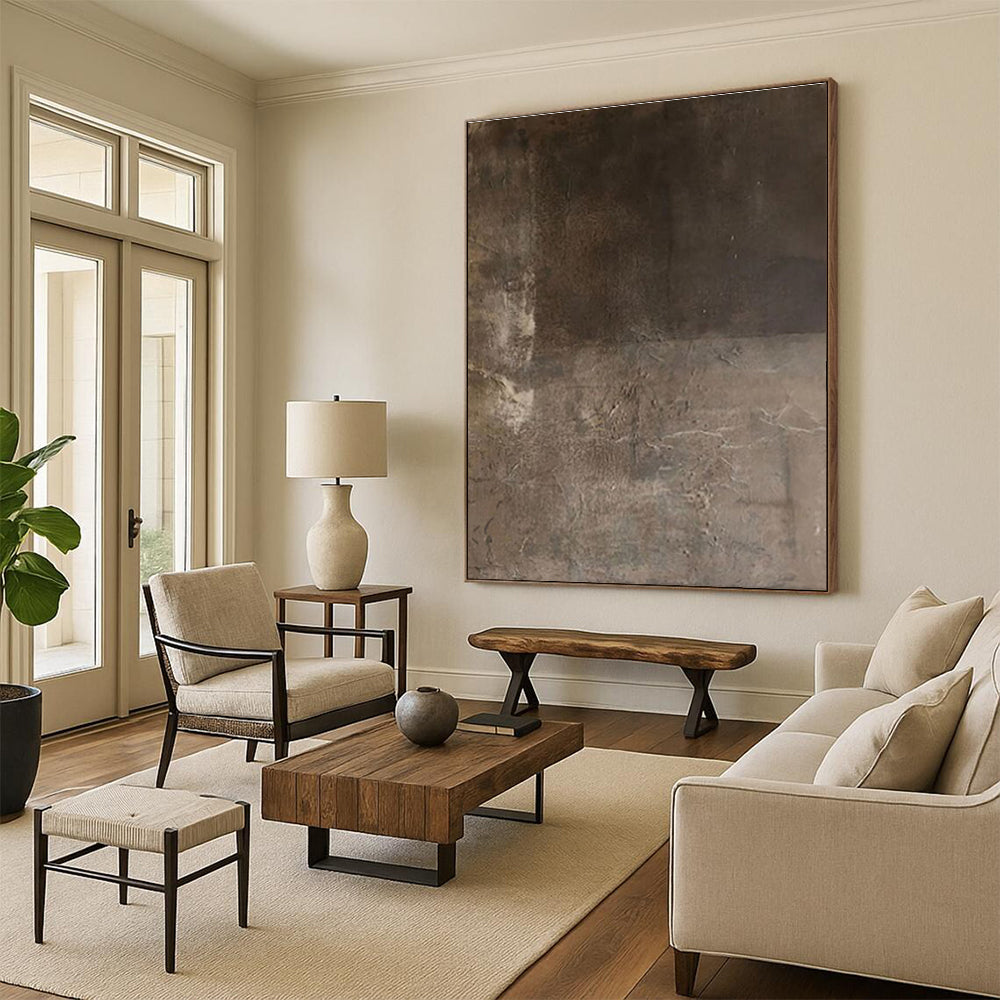 Handmade Art with Brown, Beige and Gray Colors, Textured Abstract Theme HS487