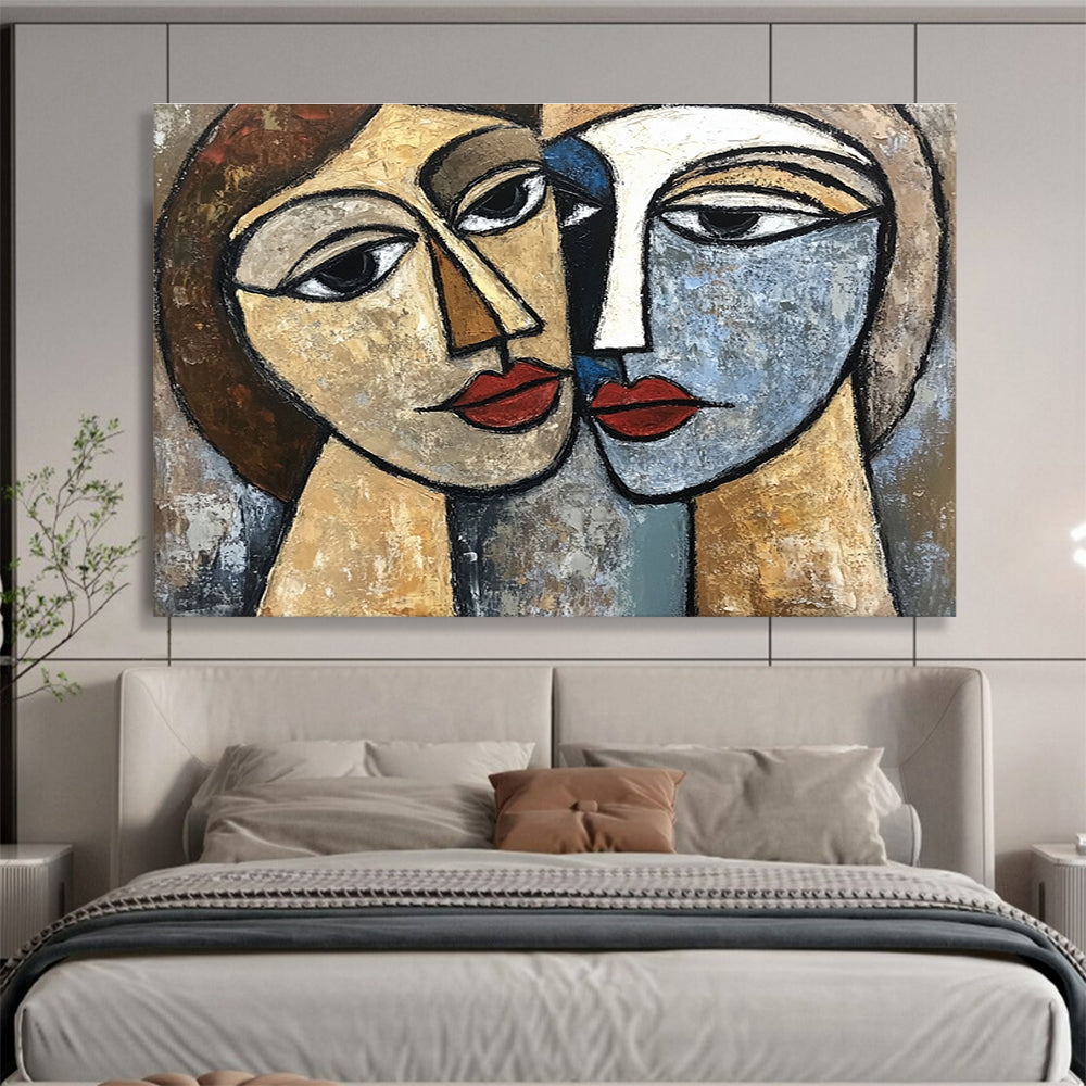 Oversized Canvas Art in Multicolor Cubist Portrait Abstract Style WB254
