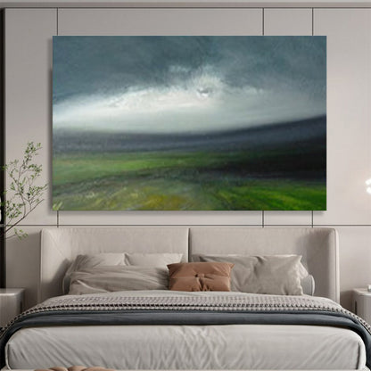 Horizontal Gray and Green Abstract Landscape, Abstract Acrylic Painting WB166