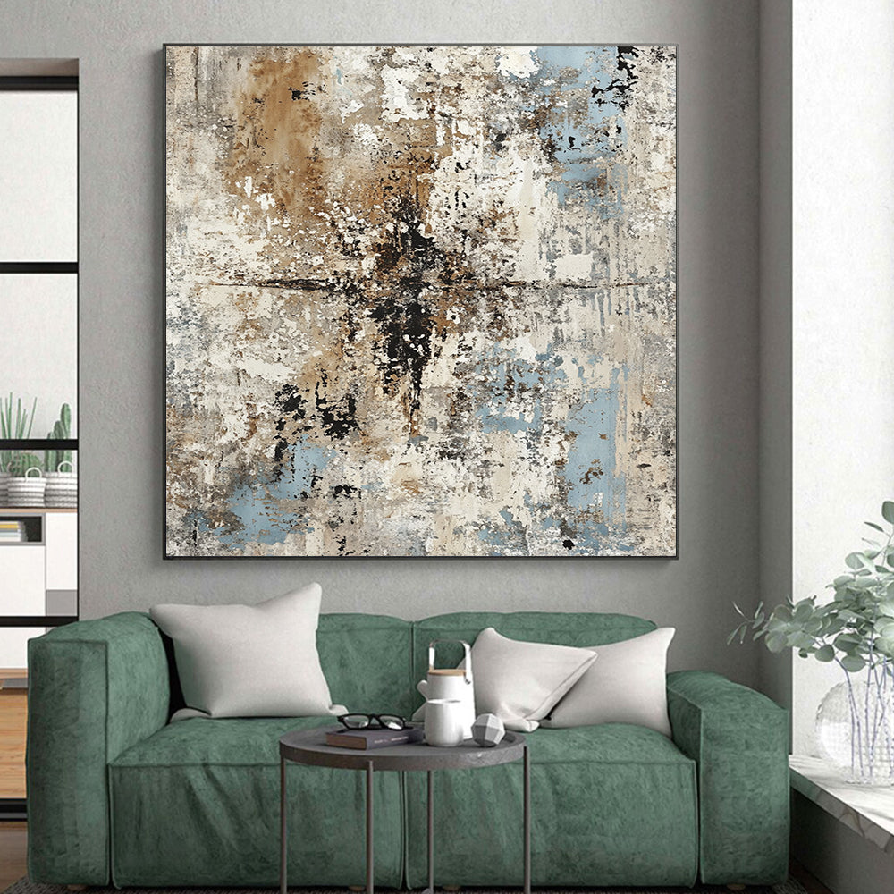 Oversized Abstract Wall Art Neutral and Blue Textured Abstract Painting HS180