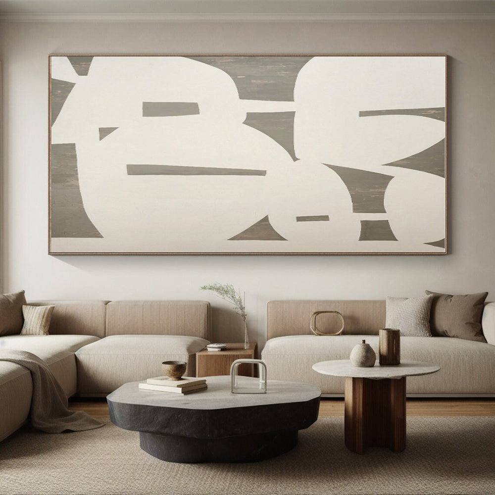 Modern Art Acrylic White and Gray Geometric Abstract Art HS639