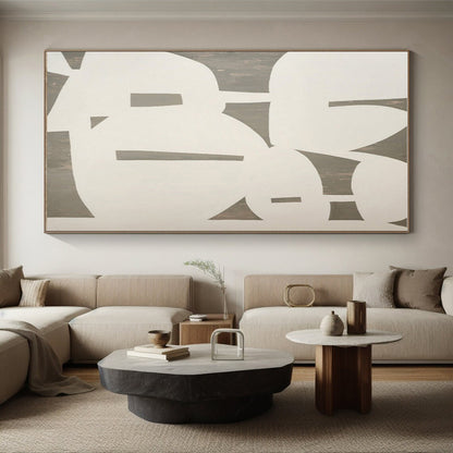 Modern Art Acrylic White and Gray Geometric Abstract Art HS639