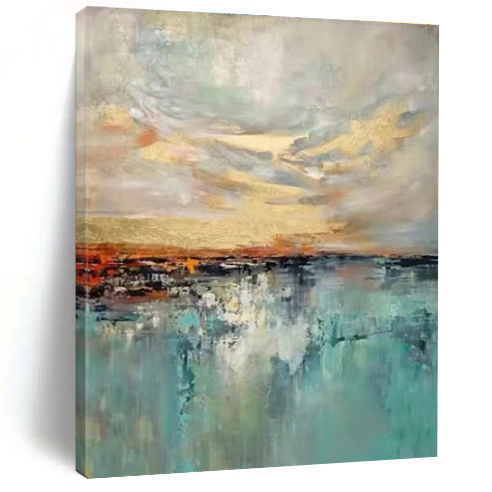 Multicolor Sky and Sea with Golden Accents Abstract Landscape Painting For Sale Online WS466