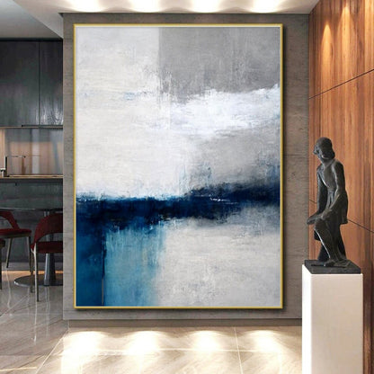 Modern Art Acrylic Blue, Gray, and White Abstract Landscape HS660