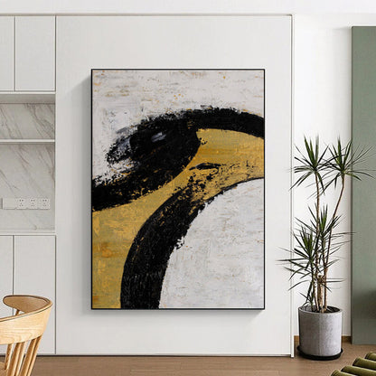 Gaint Canvas Art Black, Gold & White Gestural Abstract, Oversized Abstract Wall Art HS285