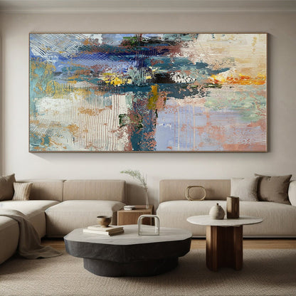 Acrylic Modern Art Paintings Blue, Gold, and Pink Textured Abstract Painting On Canvas HS772