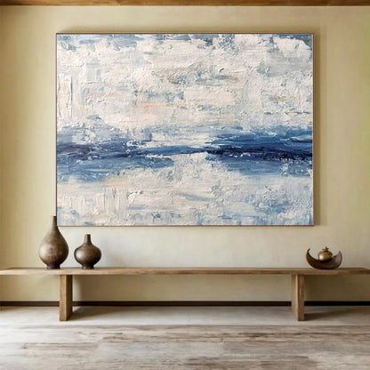 Big Size Blue and White Abstract Textured Landscape Painting WB145
