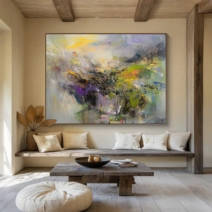 Modern Art Abstract Paintings with Yellow, Purple, Green and Gray Colors, Landscape Abstract Theme WB307