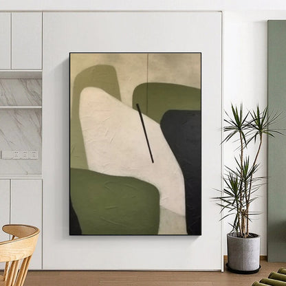Handmade Art Minimalist Canvas Art with Geometric Shapes in Green, Black, White - Modern Art Acrylic HS502