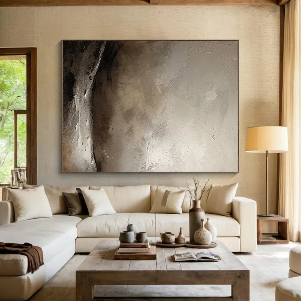 Minimalist Canvas Art with Gray, Beige and Black Colors, Abstract Landscape Theme HS488