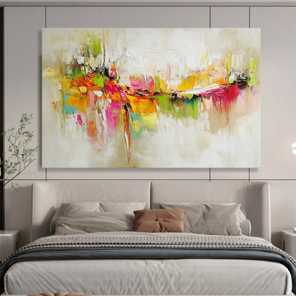 Huge Size Multicolored (Pink, Orange, Green, Yellow) Abstract Textured City - Acrylic Painting WB298