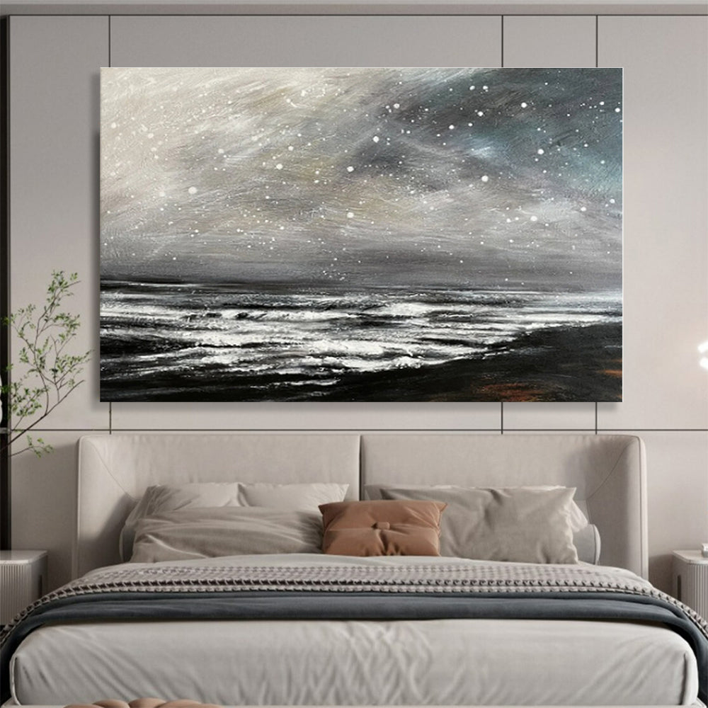 Beige, Gray Abstract Seascape Acrylic Painting WB039