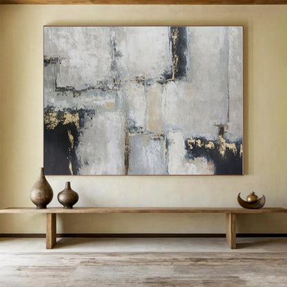 Large Size Gray, Gold and Red Abstract Urban Painting WB089