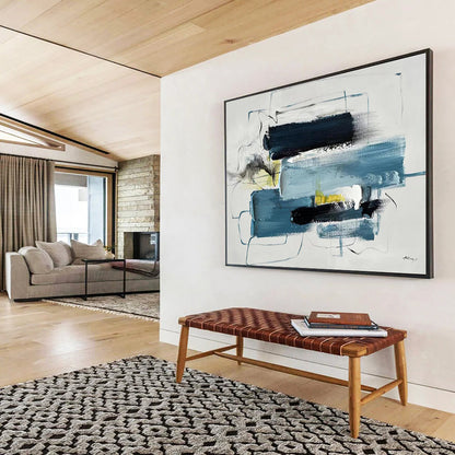 Modern Art Acrylic: Blue Black and Yellow Abstract Painting WB353