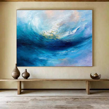 Large Size Blue and Purple Abstract Ocean Wave Painting WB071