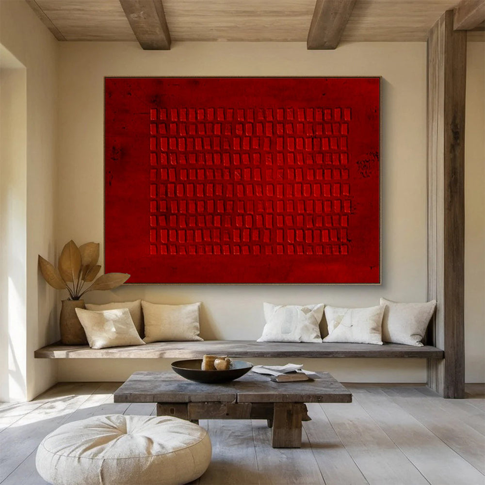Red Grid Abstract Minimalist Art For Sale WB382