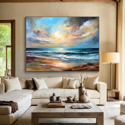 Modern Art Acrylic: Colorful Coastal Sunset Abstract Painting WB368