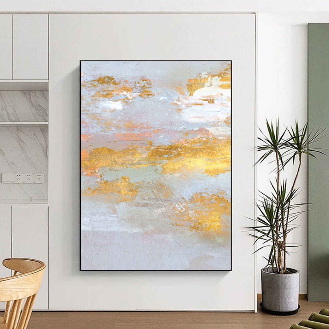 Unique Abstract Art Gold, Gray & White Textured Abstract, Acrylic Modern Art Painting HS239