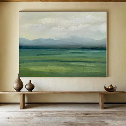 Green, Beige Abstract Landscape Acrylic Painting WB033