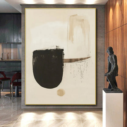 Handmade Art Black & Beige Minimalist Abstract Shape Art HS374