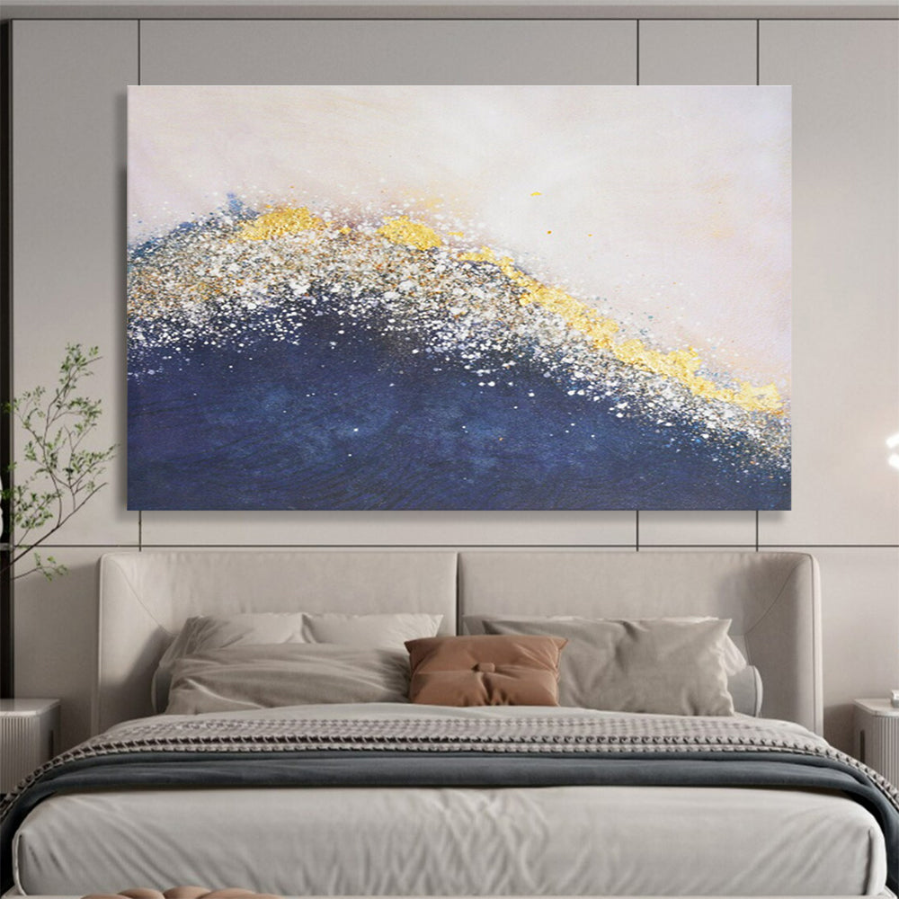 Oversized Canvas Art in Blue and Gold Textured Abstract Style WB234