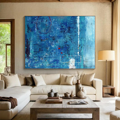 Hand Painted Art Blue and Red Textured Abstract Painting On Canvas HS824