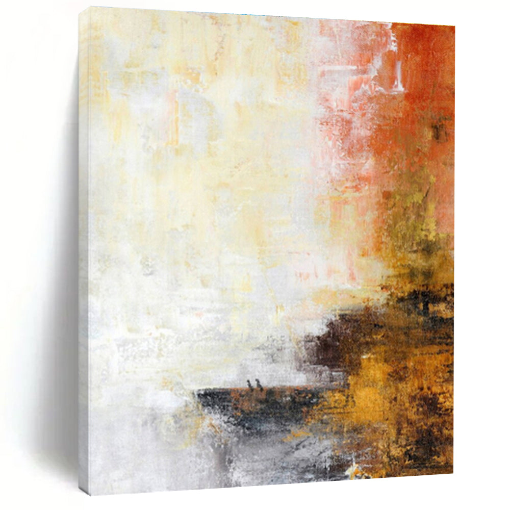 Unique Abstract Art Orange, Yellow & Gray Textured Abstract, Large Contemporary Wall Art HS292