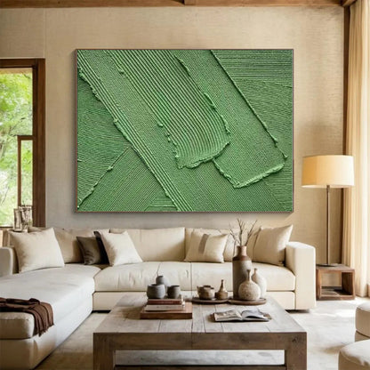 Unique Abstract Art Green Textured Abstract, Large Contemporary Wall Art HS340