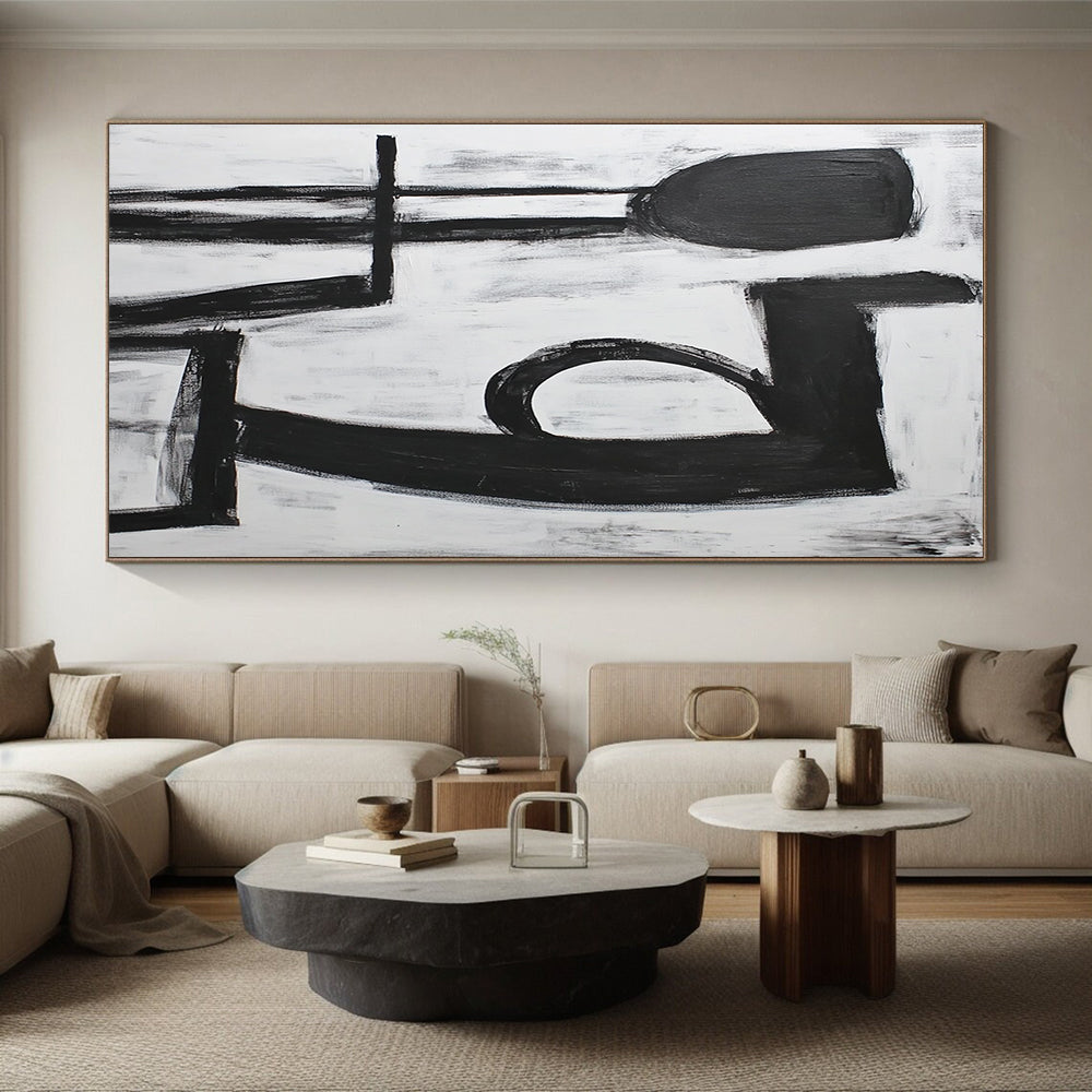 Hand-Painted Black and White Geometric Abstract Art HS194