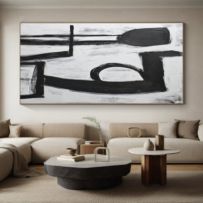 Hand-Painted Black and White Geometric Abstract Art HS194