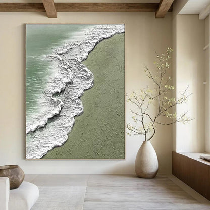 Green and White Textured Coastal Abstract Painting For Sale Online WS477