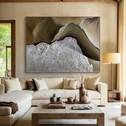 Hand-Painted Brown and Gray Textured Abstract Landscape-like Painting For Sale HS008
