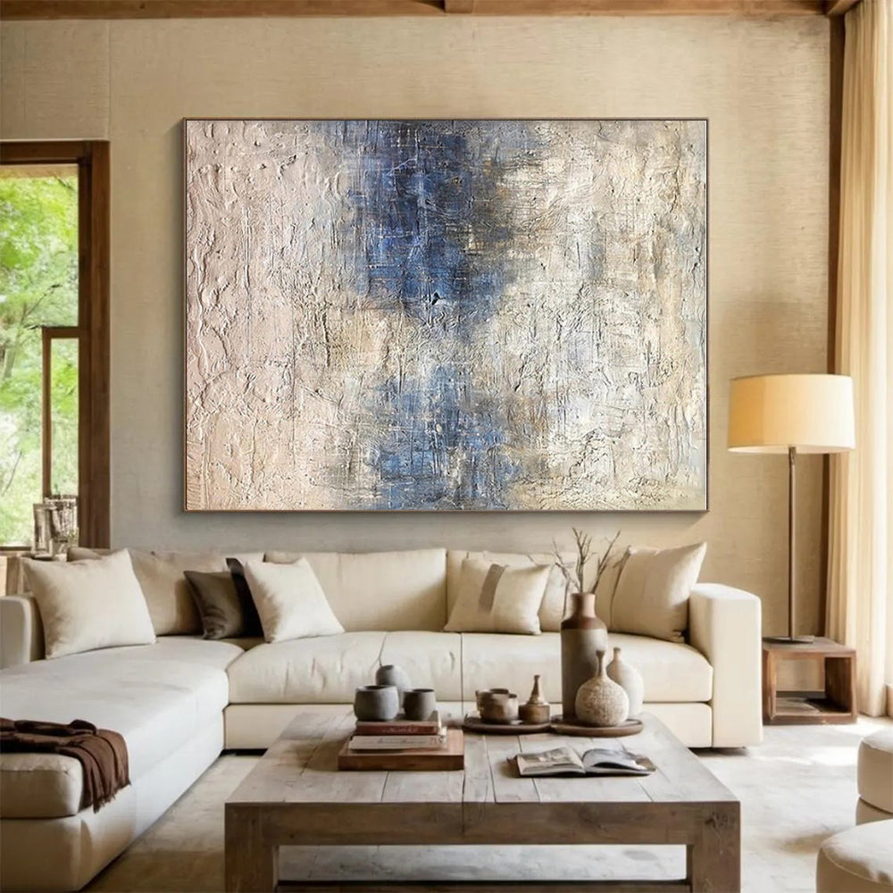 Unique Abstract Art Beige, Pink, and Blue Textured Abstract Art HS628