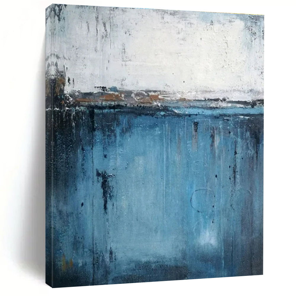 Large Contemporary Wall Art Blue and White Textured Abstract Landscape HS603