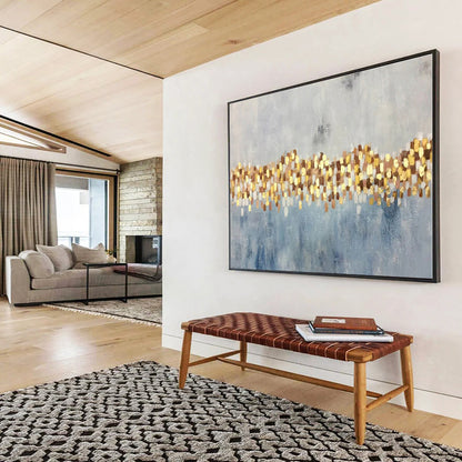 Big Size Gold and Blue Abstract Geometric Painting WB056