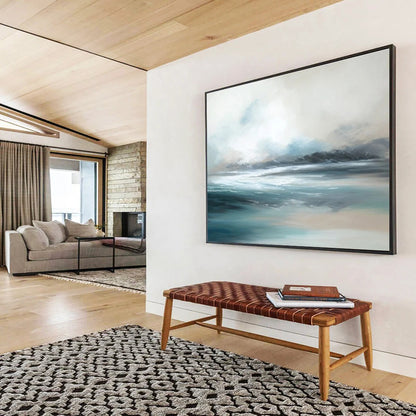 Extra Large Size Blue and Gray Abstract Seaside Painting WB194