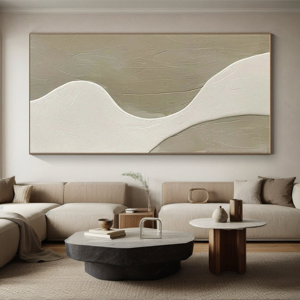 Minimalist Canvas Art Beige and White Textured Abstract Painting On Canvas HS812