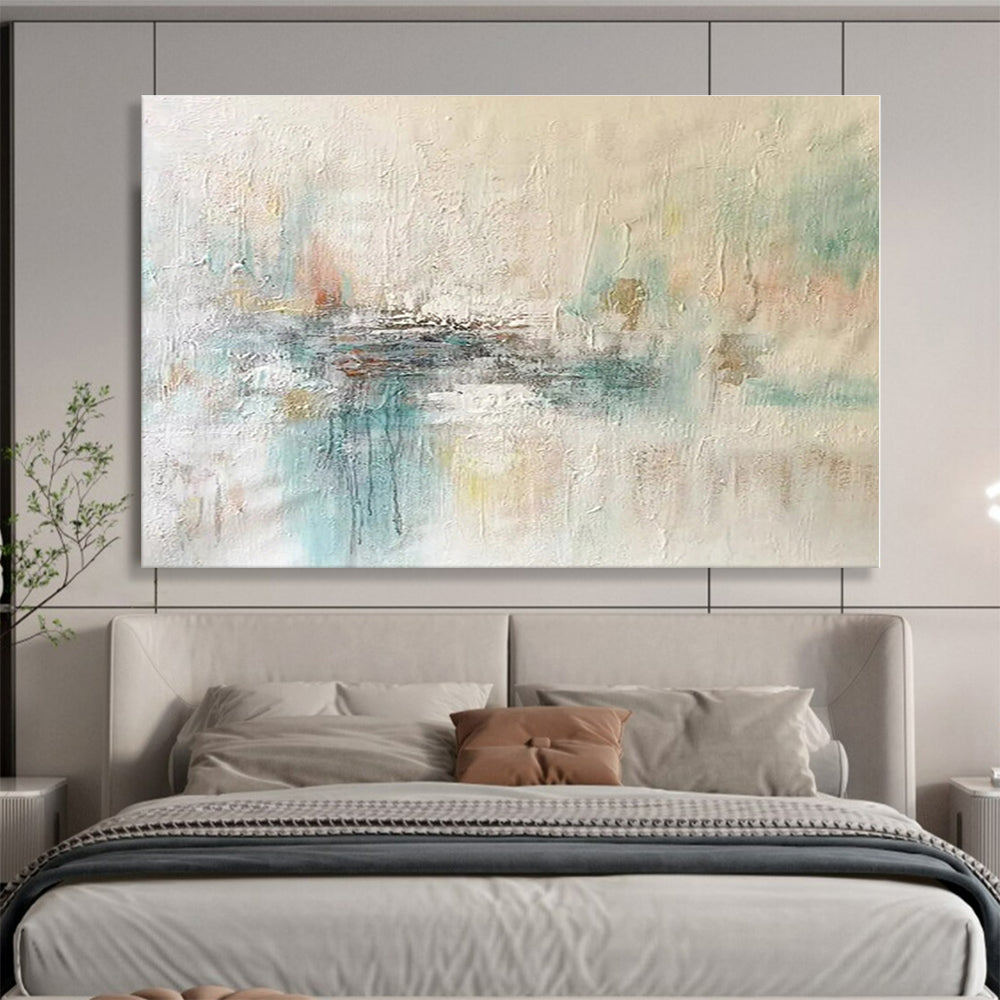 Huge Size Beige, Teal and Brown Abstract Textured Painting WB078