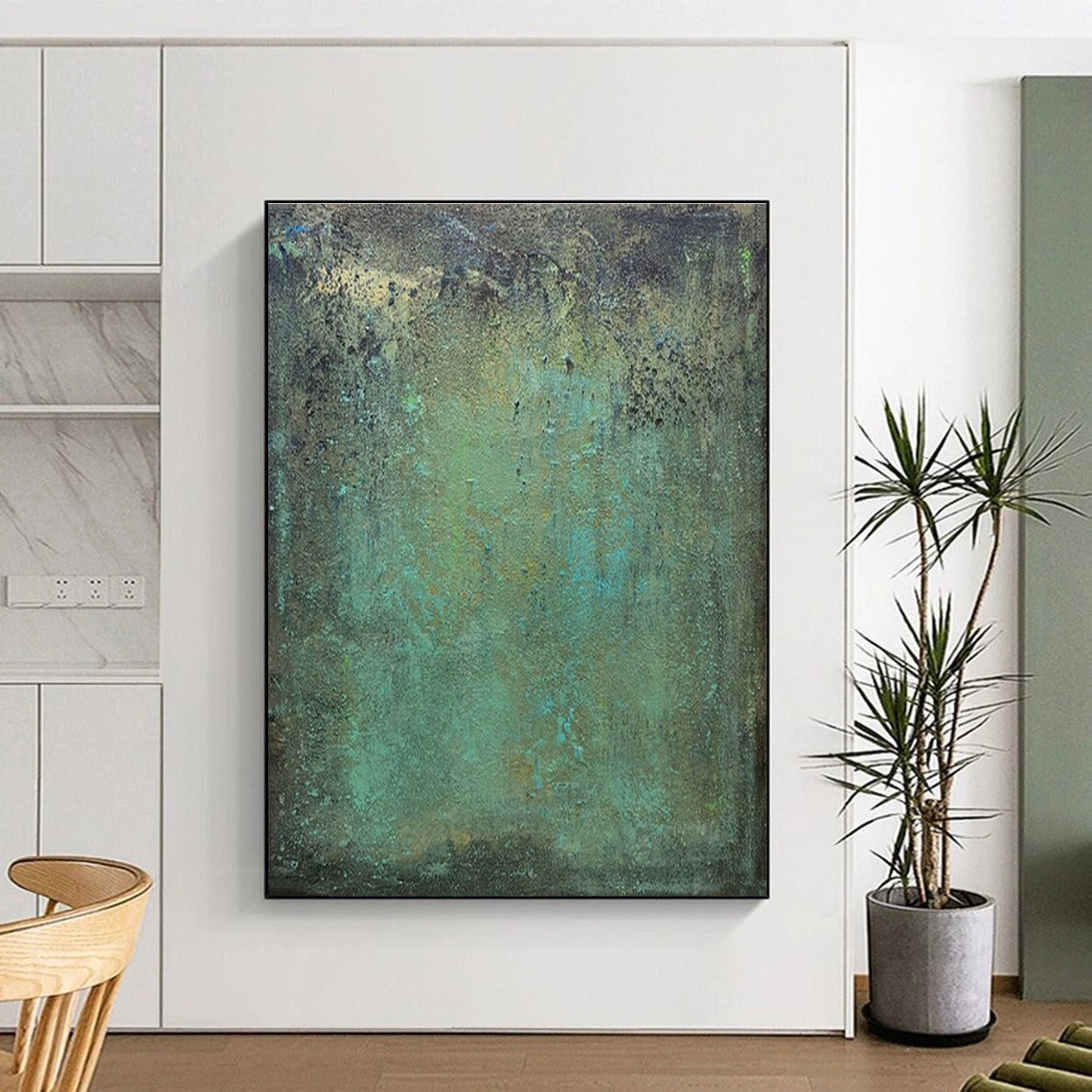 Handmade Art Cool Abstract Paintings with Teal, Green, Brown Textured Layers - Acrylic Modern Art Painting HS532