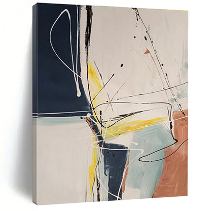 Hand-Painted Navy, Yellow & Terracotta Gestural Abstract, Acrylic Modern Art Painting HS211