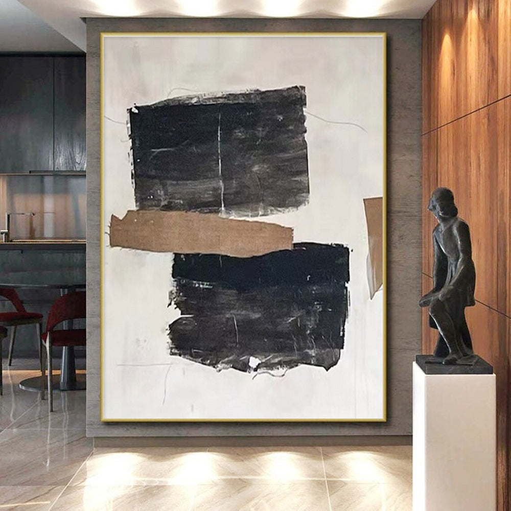 Handmade Art Black, Brown, and White Textured Abstract Art HS703