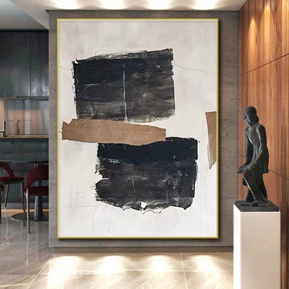 Handmade Art Black, Brown, and White Textured Abstract Art HS703