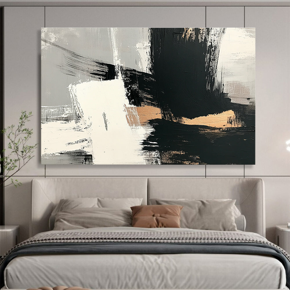 Hand Paintings with Black, White, Gold and Gray Colors, Minimalist Abstract Theme WB328