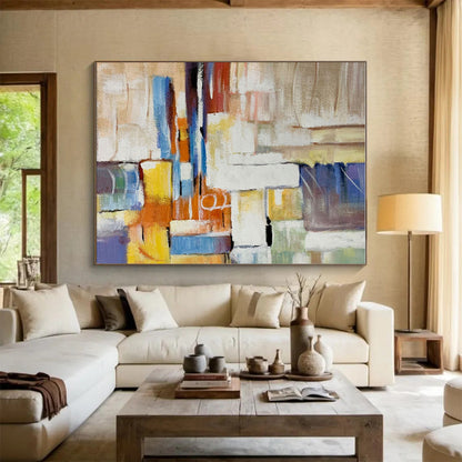 Handmade Art Multicolor Geometric Abstract, Minimalist Canvas Art HS458